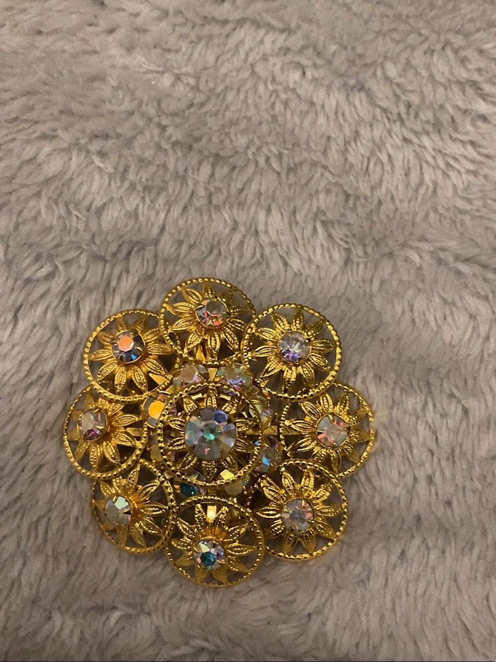 Gold-Tone Floral Aurora Crystal Brooch - Women's Fashion Pin